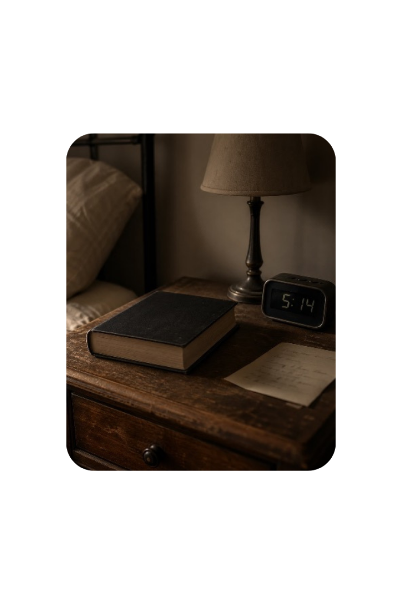 Wekker en boek nachtkastje